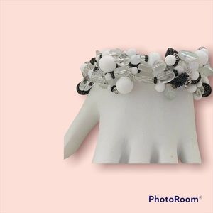 Vtg Sterling Silver Multi Strand Silver/Milk Glass Beads Bracelet,Jewelry